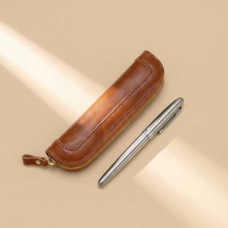 Tan Stationery & Office Supply - Vintage vegetable-tanned Leather Pen Case, Mini