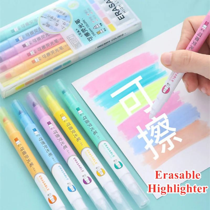 Highlighter Set Pastel - 6 Colors Erasable Highlighters Set Double-Ended