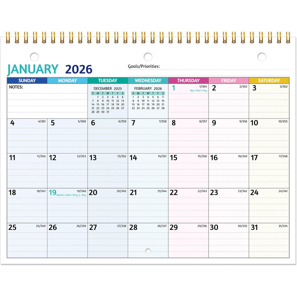 Paper Punch 3 Hole - 2026 Wall Calendar with Thick Paper