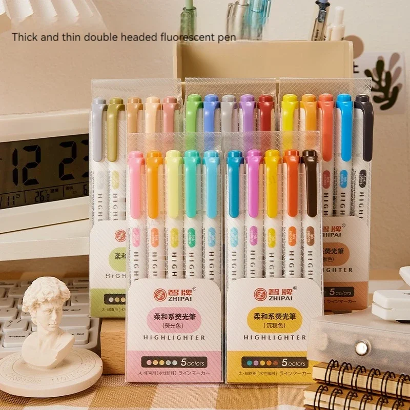 Highlighter Set Pastel - 5 Colors/box Double Headed Highlighter Pen