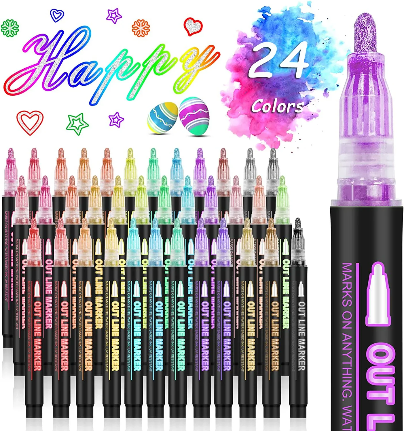 36 Color Double Line Outline A - Highlighter Set Pastel 评论和价格