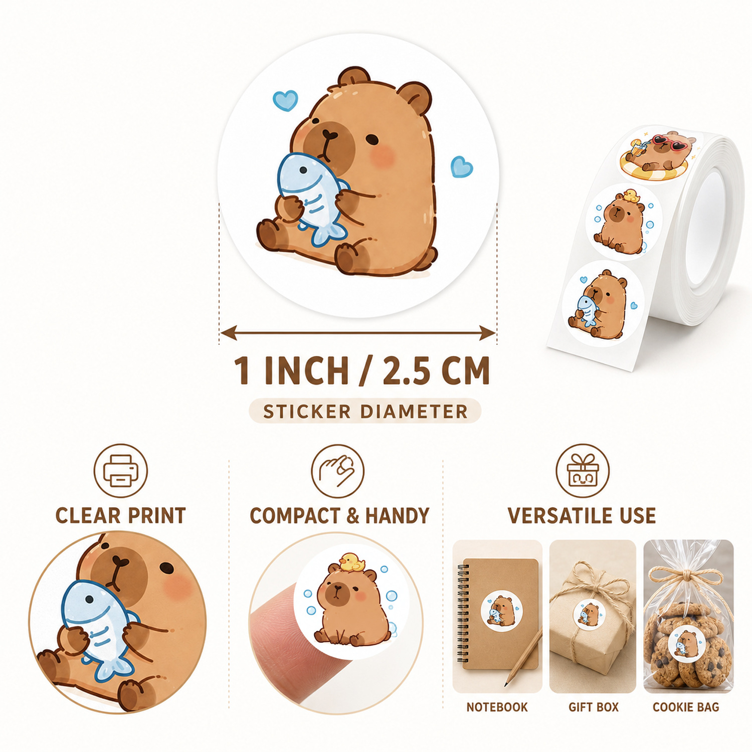 JCAC 500pcs/roll Cute Cartoon  - Sticker Label Roll 评论和价格