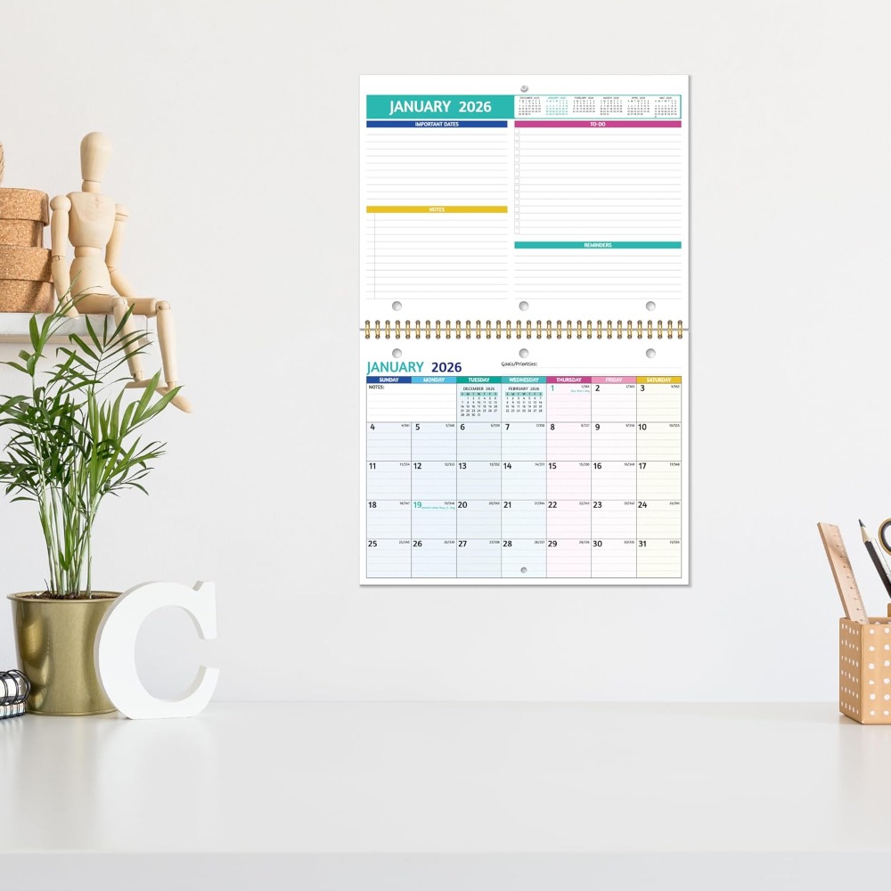 2026 Wall Calendar with Thick  - Paper Punch 3 Hole 评论和价格